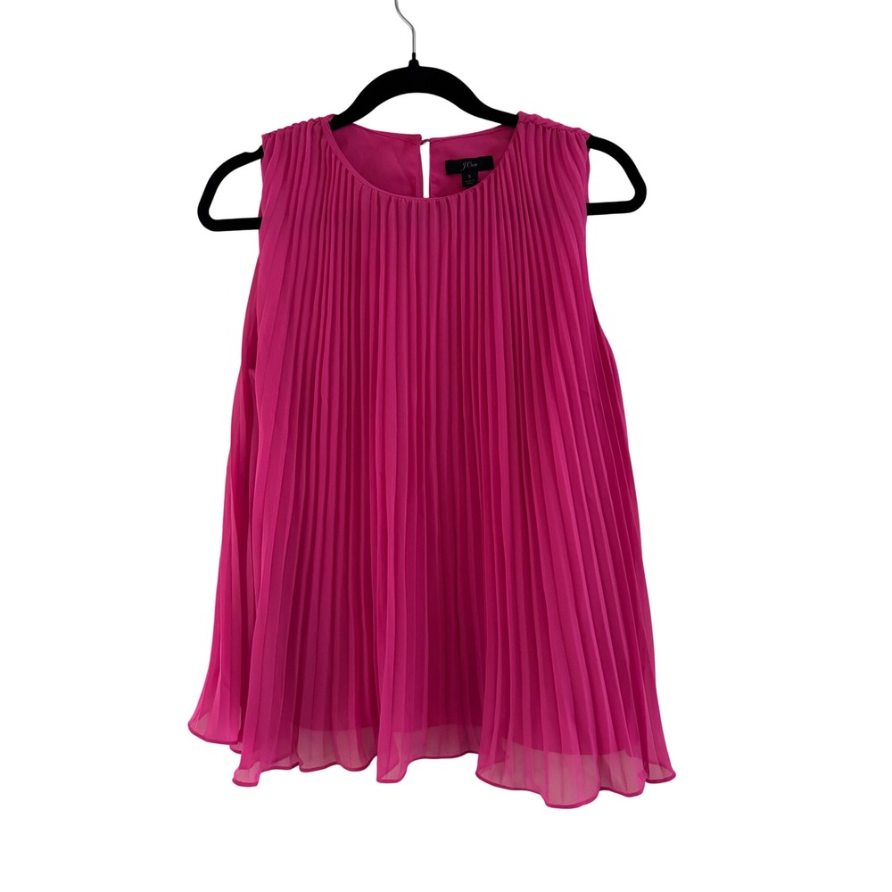 J.Crew Magenta Pink Accordion Pleated Sleeveless Chiffon Top Shell Small